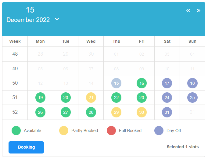 Time Slot Booking Calendar PHP